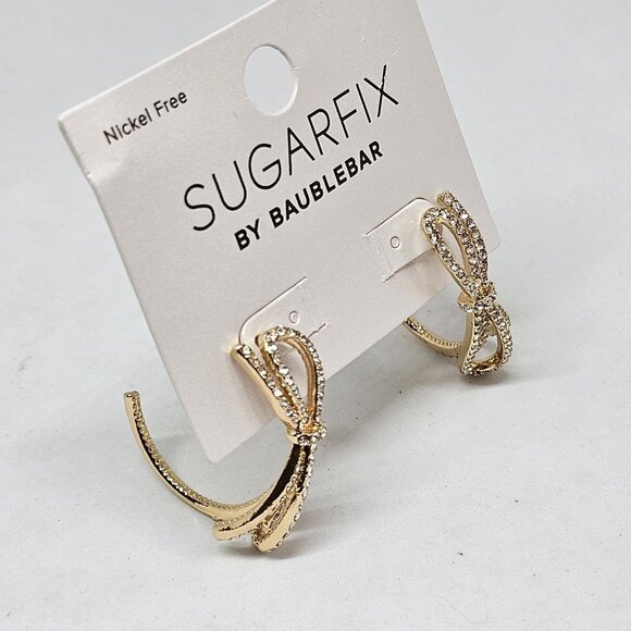 Sugarfix by BaubleBar Crystal Bow Hoop Earrings New Gold Tone - Picture 9 of 12